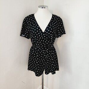 Shein Black Palm Tree Print‎ Romper V Neck Women's Small